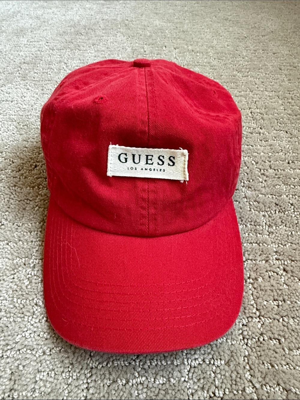 Guess Red Baseball Cap with Front Logo Patch
